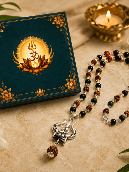 Karungali–Rudraksha Mala with Trishool Pendant (Authentic)