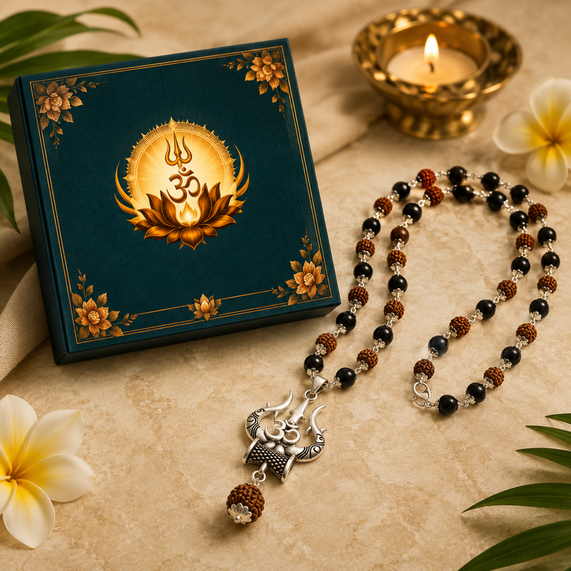 Karungali–Rudraksha Mala with Trishool Pendant (Authentic)