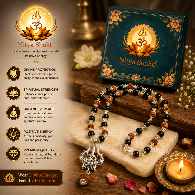 Karungali–Rudraksha Mala with Trishool Pendant (Authentic)