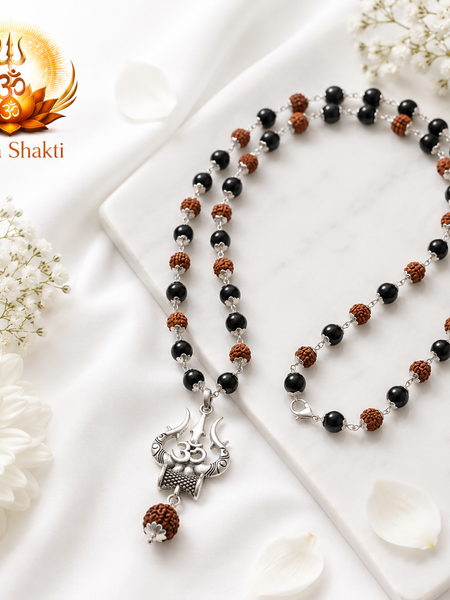 Karungali–Rudraksha Mala with Trishool Pendant (Authentic)