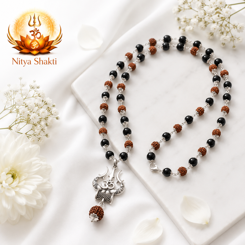 Karungali–Rudraksha Mala with Trishool Pendant (Authentic)
