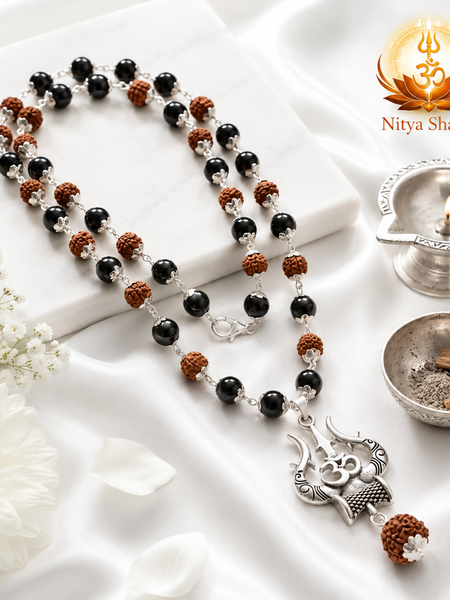Karungali–Rudraksha Mala with Trishool Pendant (Authentic)