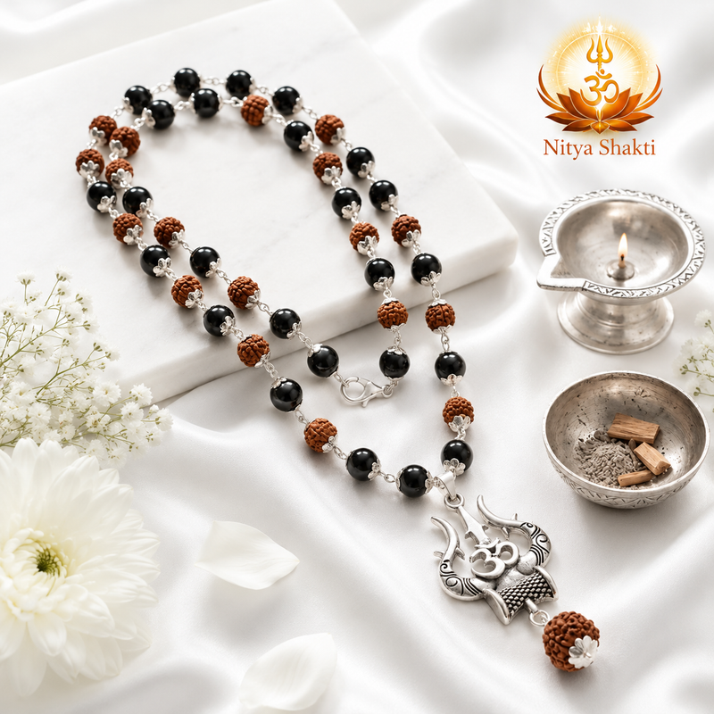 Karungali–Rudraksha Mala with Trishool Pendant (Authentic)