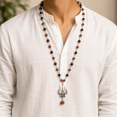 Karungali–Rudraksha Mala with Trishool Pendant (Authentic)