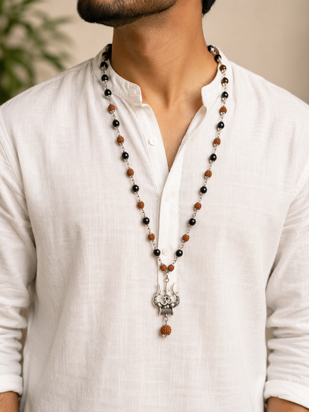 Karungali–Rudraksha Mala with Trishool Pendant (Authentic)