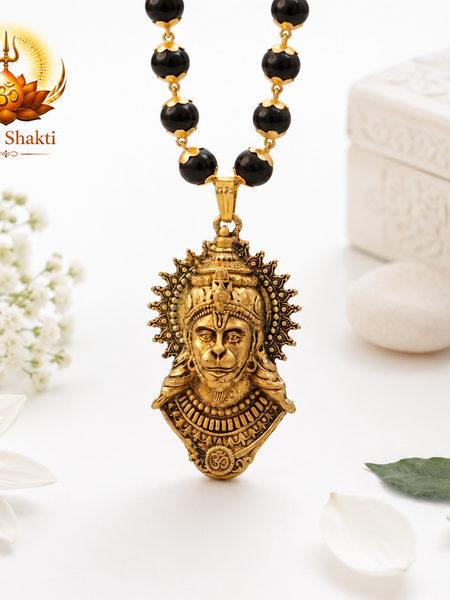Gold-Plated Bajrangbali Raksha Pendant with Karungali Mala