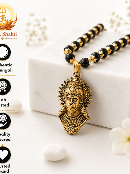 Gold-Plated Bajrangbali Raksha Pendant with Karungali Mala