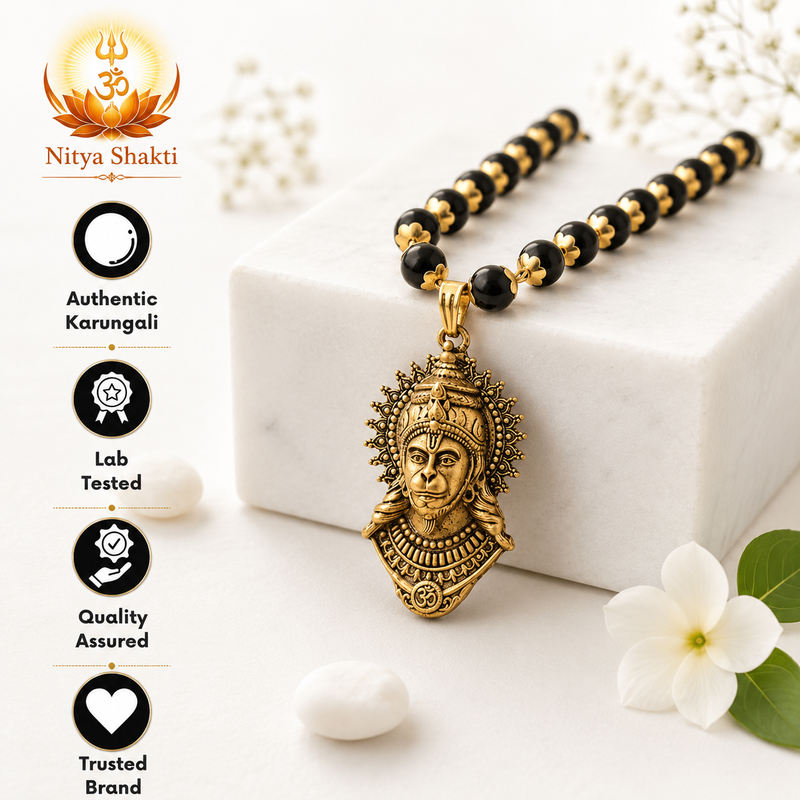 Gold-Plated Bajrangbali Raksha Pendant with Karungali Mala