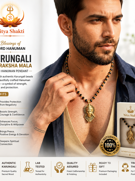 Gold-Plated Bajrangbali Raksha Pendant with Karungali Mala