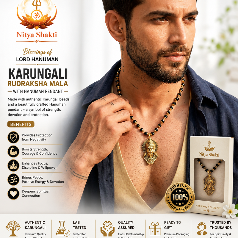 Gold-Plated Bajrangbali Raksha Pendant with Karungali Mala