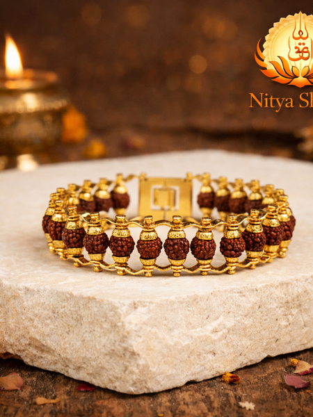Golden Plated Authentic Rudraksha bracelet (5 mukhi - Lab certified)