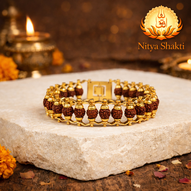 Golden Plated Authentic Rudraksha bracelet (5 mukhi - Lab certified)