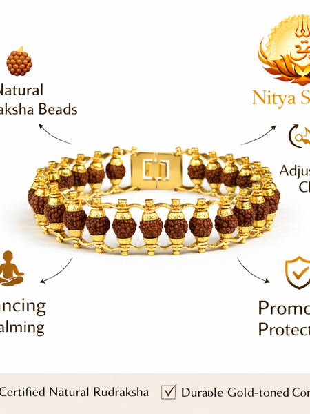 Golden Plated Authentic Rudraksha bracelet (5 mukhi - Lab certified)