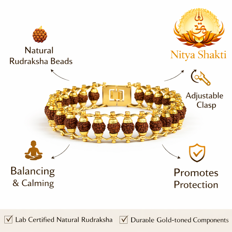 Golden Plated Authentic Rudraksha bracelet (5 mukhi - Lab certified)