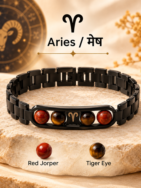 ♈Metal Zodiac Rashi Bracelet – All 12 Signs  ✨ Energized Gemstone Bracelet