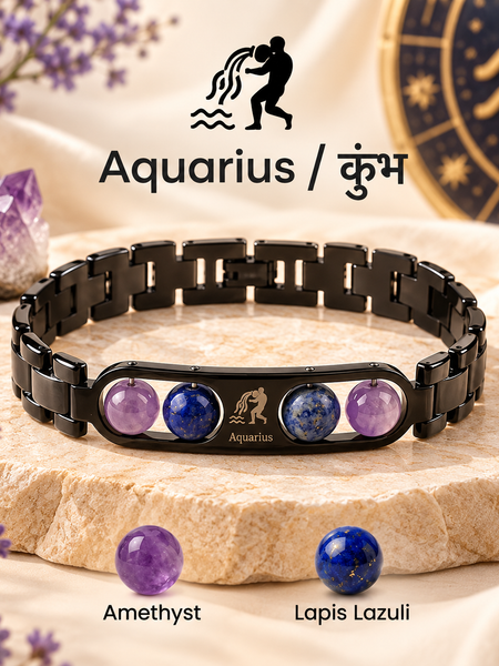 ♈Metal Zodiac Rashi Bracelet – All 12 Signs  ✨ Energized Gemstone Bracelet