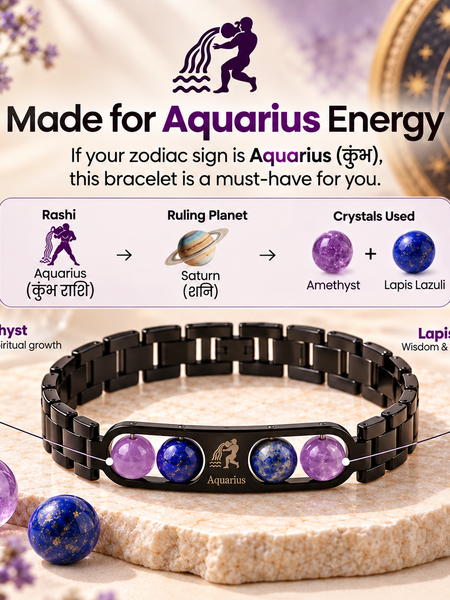 ♈Metal Zodiac Rashi Bracelet – All 12 Signs  ✨ Energized Gemstone Bracelet