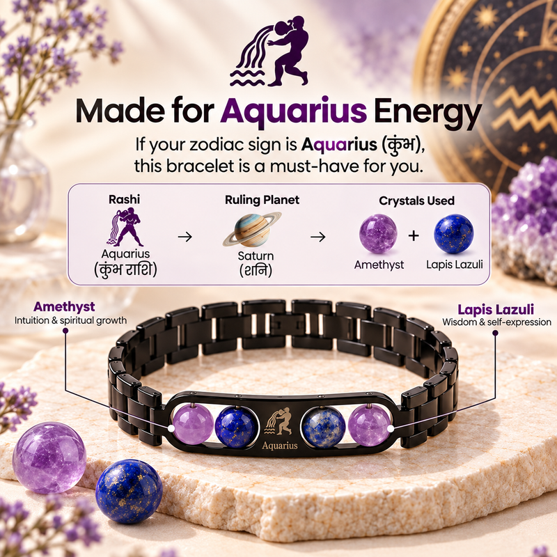 ♈Metal Zodiac Rashi Bracelet – All 12 Signs  ✨ Energized Gemstone Bracelet