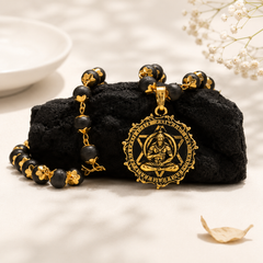 Gold-Plated Karungali Mala with Hanuman Kavach Pendant