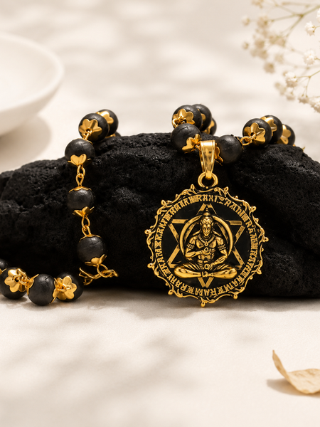 Gold-Plated Karungali Mala with Hanuman Kavach Pendant