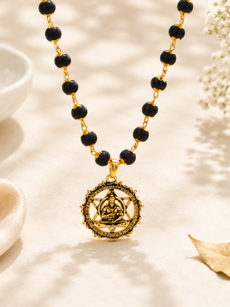 Gold-Plated Karungali Mala with Hanuman Kavach Pendant