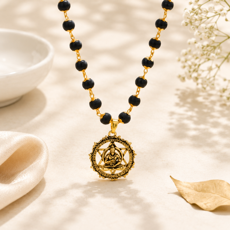 Gold-Plated Karungali Mala with Hanuman Kavach Pendant