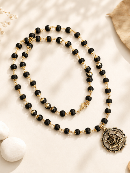 Gold-Plated Karungali Mala with Hanuman Kavach Pendant