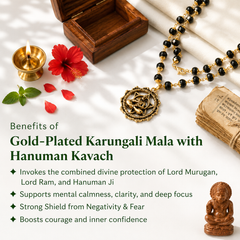 Gold-Plated Karungali Mala with Hanuman Kavach Pendant