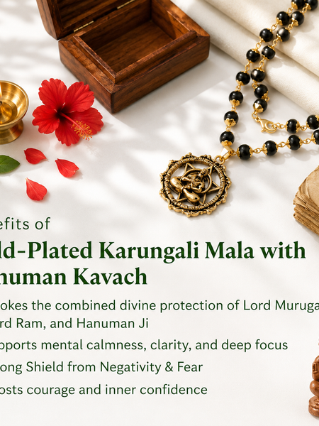 Gold-Plated Karungali Mala with Hanuman Kavach Pendant