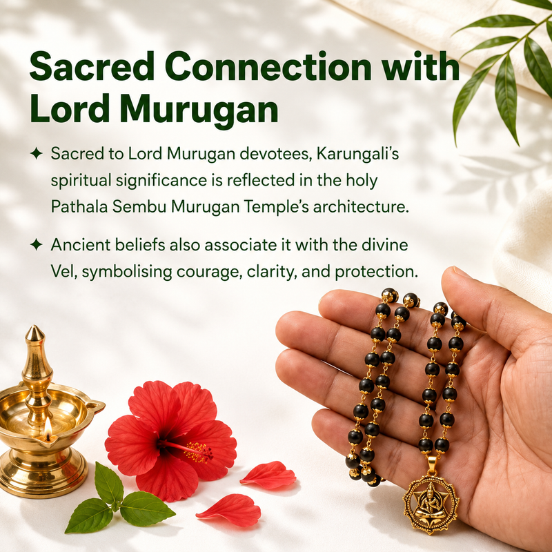 Gold-Plated Karungali Mala with Hanuman Kavach Pendant
