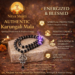 🌿 Karungali Mala with OM Trishool Pendant (Lab Certified)